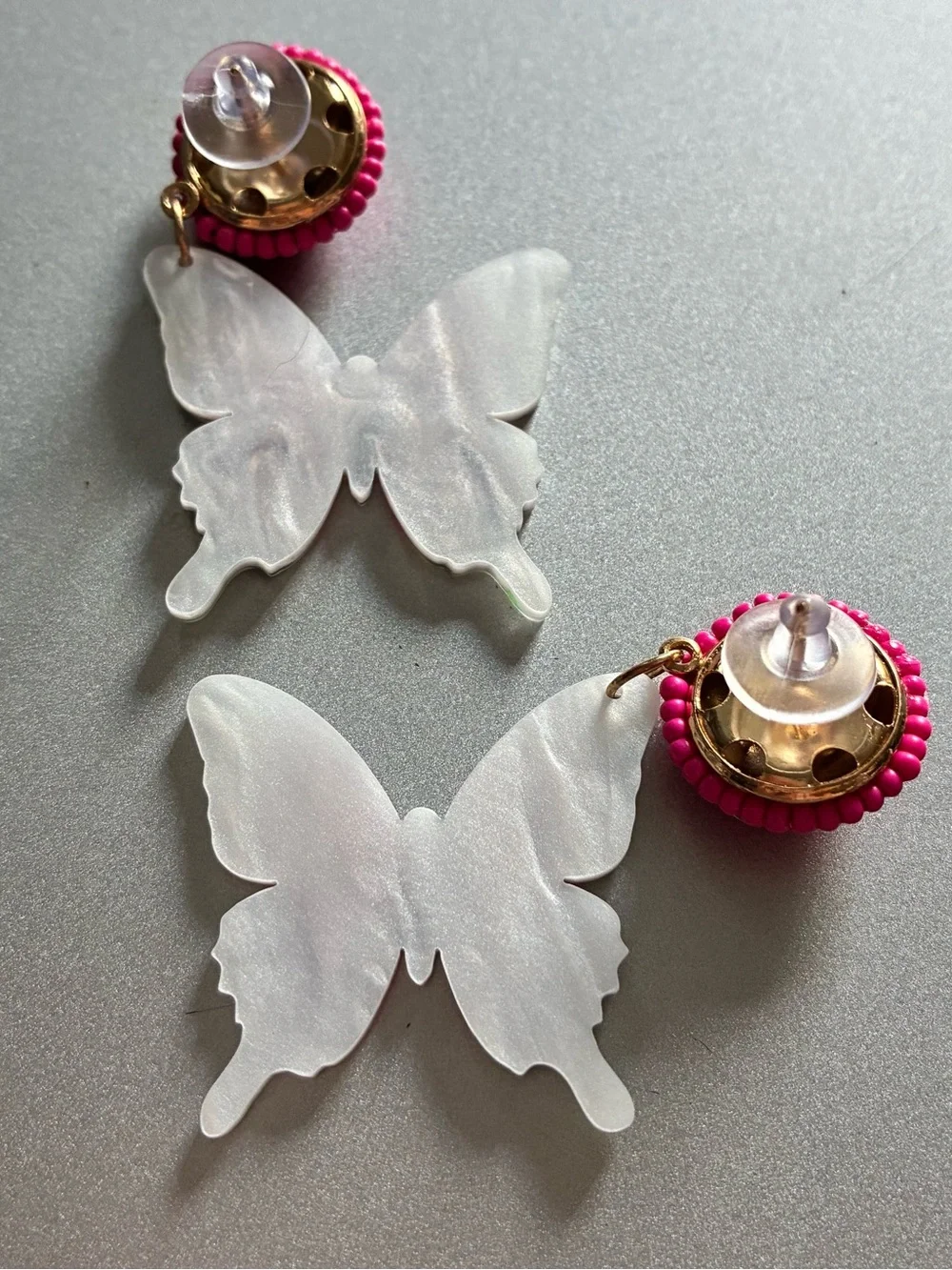 🦋 Pink Watermelon Butterfly Dangle Earrings